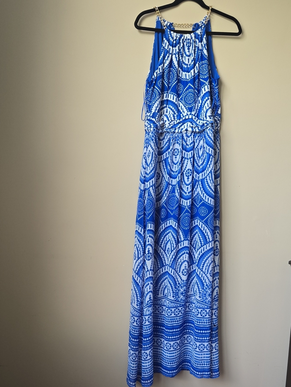 Just...Taylor Blue and White Halter Maxi Dress